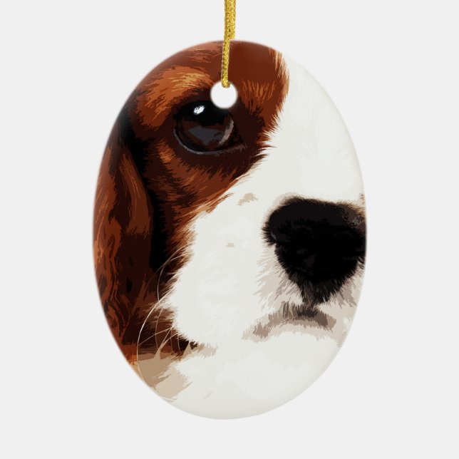 modern brown Cavalier King Charles Spaniel Ceramic Ornament (Front)
