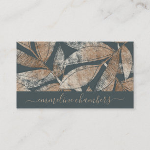 Modern Brown Charcoal Grey Leaf Pattern  Business Card