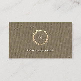 Modern Brown Classic Linen Elegant Gold Monogram Business Card