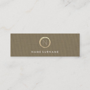 Modern Brown Classic Linen Elegant Gold Monogram Mini Business Card