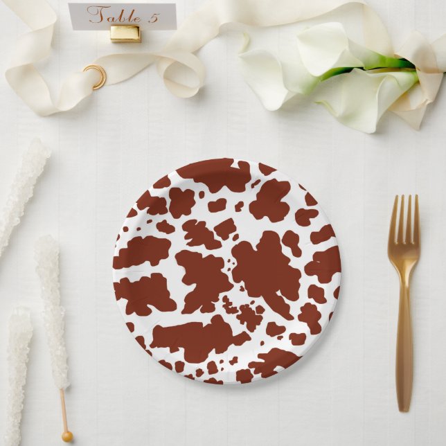 Modern Brown Cow Skin Texture Animal Print Paper Plate (Wedding)