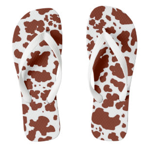 Modern Brown Cow Spots Print Cowboy Farmer Thongs