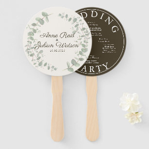 Modern Brown eucalyptus leaves Program Hand Fan