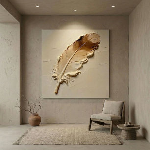 Modern Brown Feather Impasto Wall Art Canvas Print