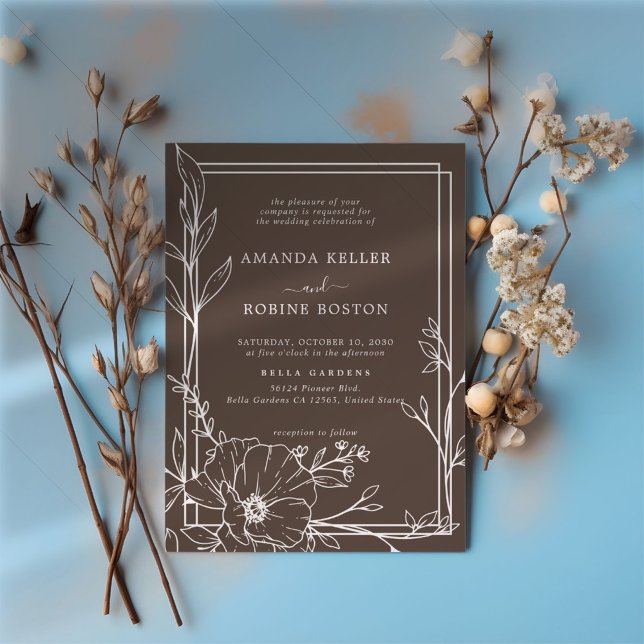 Modern Brown Floral Wedding Invitation (Creator Uploaded)