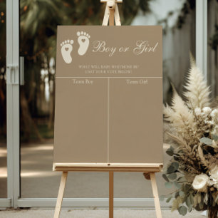 Modern Brown Footprints Gender Reveal Prediction Poster