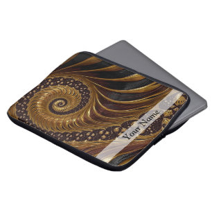 Modern brown fractal spiral pattern laptop sleeve