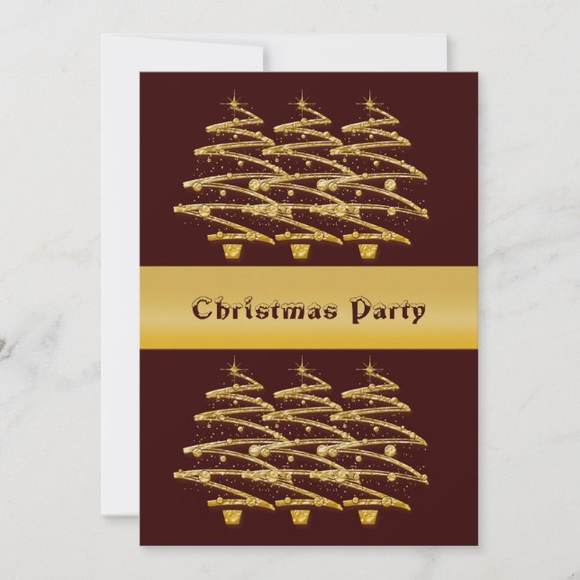 Modern brown gold Christmas trees invitations (Front)