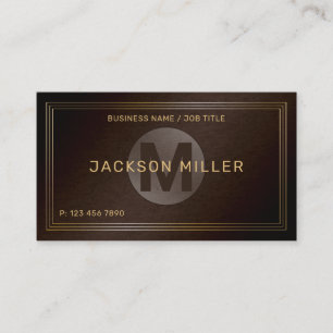 Modern Brown Gold Custom Monogram Professional Business Card