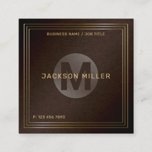 Modern Brown Gold Custom Monogram Professional Square Business Card