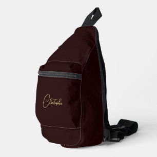 Modern Brown Gold Monogram Mens Womens Kids Travel Sling Bag