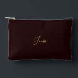 Modern Brown Gold Monogrammed Travel Cosmetic Golf Accessory Pouch<br><div class="desc">Create your own custom, personalised, beautiful modern elegant faux gold script / typography monogram monogrammed, durable Spun Polyester, mens womens dark brown zippered cosmetic makeup toiletry bag golf beach accessory pouch. Simply type in your name / initials / monogram, to customise. Make a great gift for birthday, fathers day, mothers...</div>