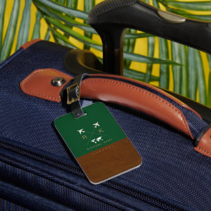 Modern Brown/Green Travel Luggage Tag with Name
