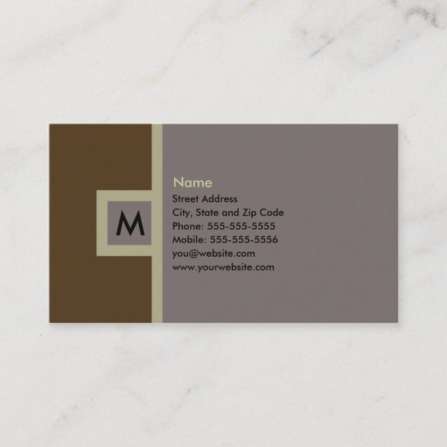 Modern Brown & Grey Monogram Business Card (Front)