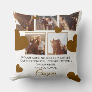 Modern Brown Hearts Horse Memorial Five Photos Cushion