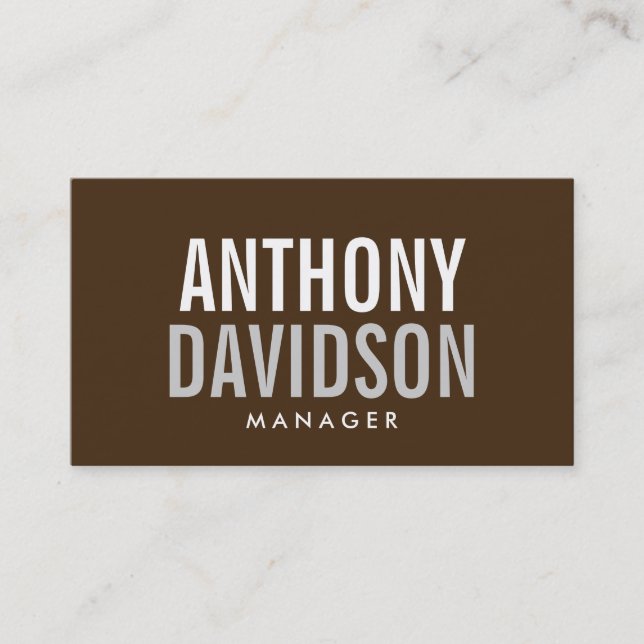 Modern Brown Huge Bold Text Business Card (Front)