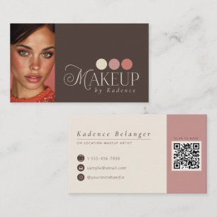 Modern Brown Ivory Pink Coral Makeup Artist Business Card