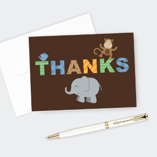 Modern Brown Jungle Animals Boy Baby Shower Thank You Card