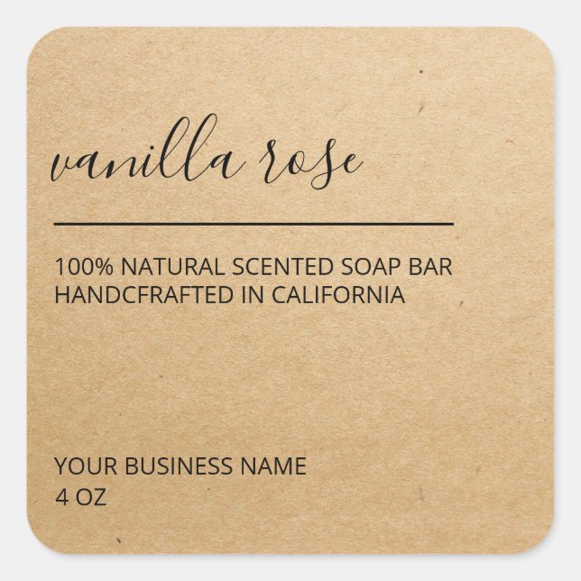 Modern Brown Kraft Paper Soap Product Labels (Front)