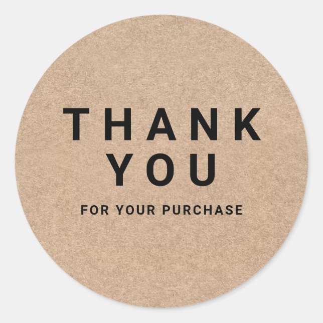 Modern brown kraft thank you for your purchase classic round sticker (Front)