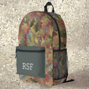 Modern Brown Leaves Camo Pattern Monogram Printed Backpack