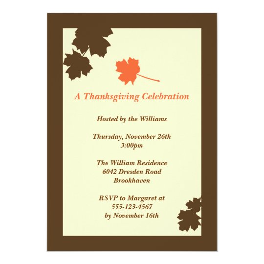 Modern brown leaves Thanksgiving fall invitation