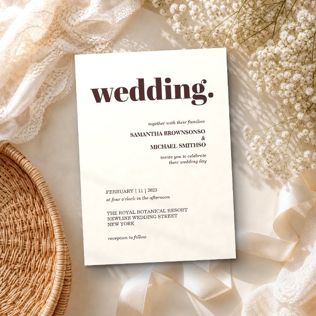 Modern brown Minimal Earth Tone Wedding Invitation (Creator Uploaded)