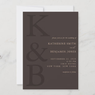 Modern Brown Monogram All in One Wedding Invitation