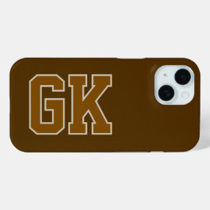 Modern Brown Monogram Initials iPhone 15 Case