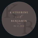 Modern Brown Monogram Minimalist Wedding Classic Round Sticker<br><div class="desc">Create your own personalized wedding stickers featuring modern monogram typography and minimalist graphic design in brown color.</div>