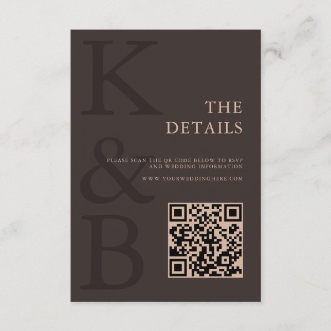 Modern Brown Monogram Minimalist Wedding Enclosure Card (Front)