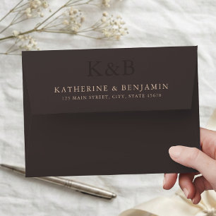 Modern Brown Monogram Minimalist Wedding Envelope