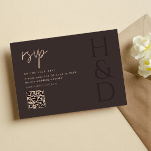 Modern Brown Monogram Minimalist Wedding RSVP Card
