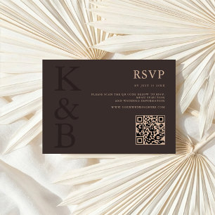 Modern Brown Monogram Minimalist Wedding RSVP Card