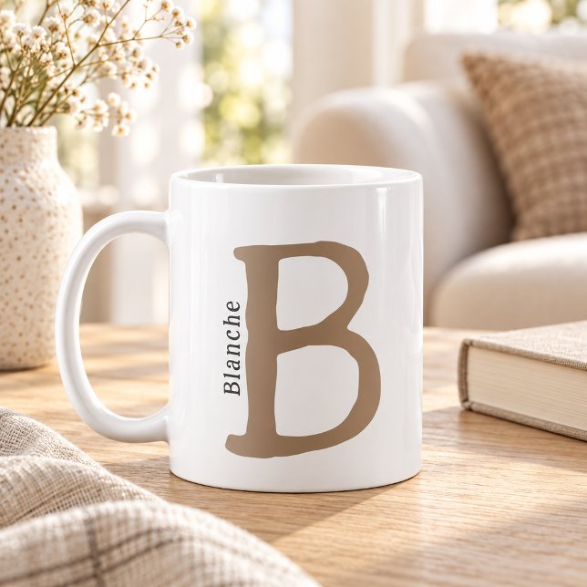 Modern Brown Monogrammed Initial & Name Coffee Mug (Creator Uploaded)