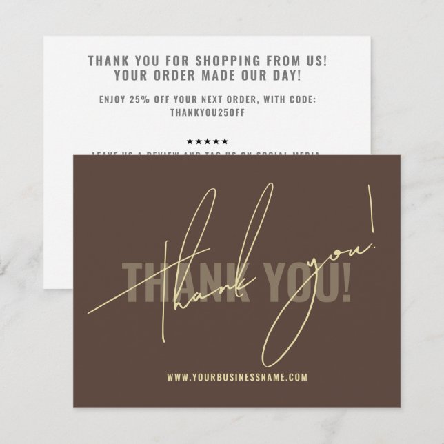 Modern brown packaging insert thank you card (Front/Back)