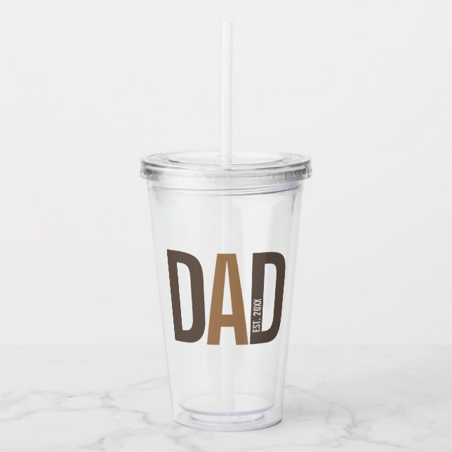 Modern Brown Personalised Dad Established Acrylic Tumbler (Front)