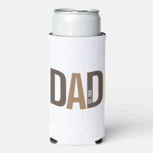 Modern Brown Personalised Dad Established Can Cool Seltzer Can Cooler