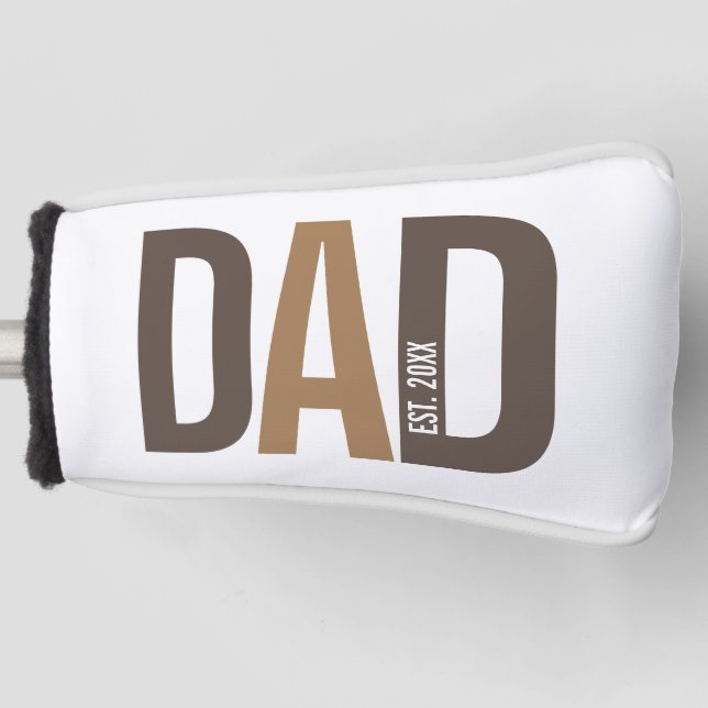 Modern Brown Personalised Dad Established Golf Head Cover (Front)