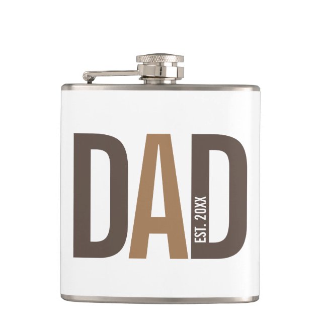 Modern Brown Personalised Dad Established Hip Flask (Front)