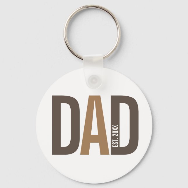Modern Brown Personalised Dad Established Key Ring (Front)