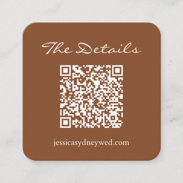 Modern Brown QR Code Wedding Details Insert Simple (Front)