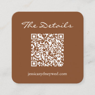 Modern Brown QR Code Wedding Details Insert Simple