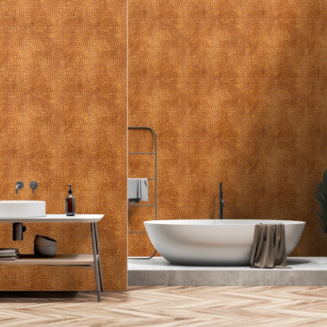 Modern Brown Rust Swirled Abstract Geometric Wallpaper (Bathroom)