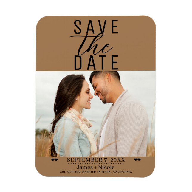 Modern Brown Save the Date Wedding Photo Magnet (Vertical)