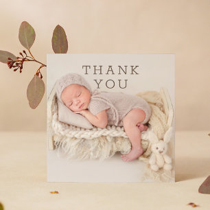 Modern Brown Script Baby Photo Thank You Card