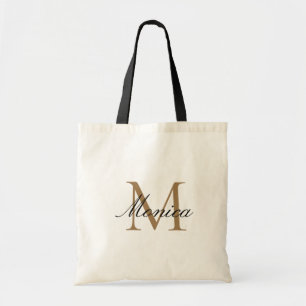 Modern Brown Script Name Monogram Tote Bag