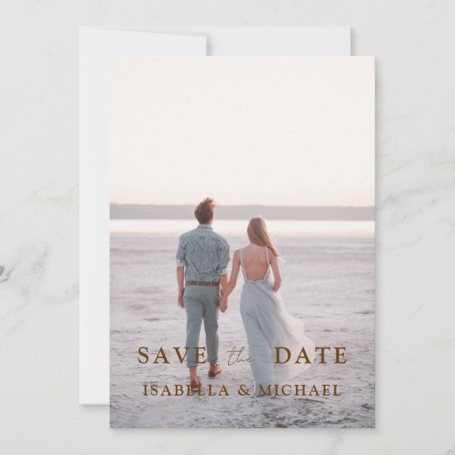 Modern Brown Scripts Photo Wedding Save The Date  (Front)