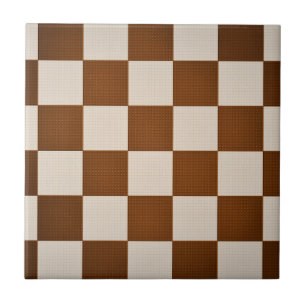 Modern Brown & Seashell Geometric Chequered Patter Ceramic Tile