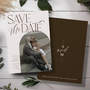 Modern Brown Simple Arch Photo Elegant Wedding Save The Date